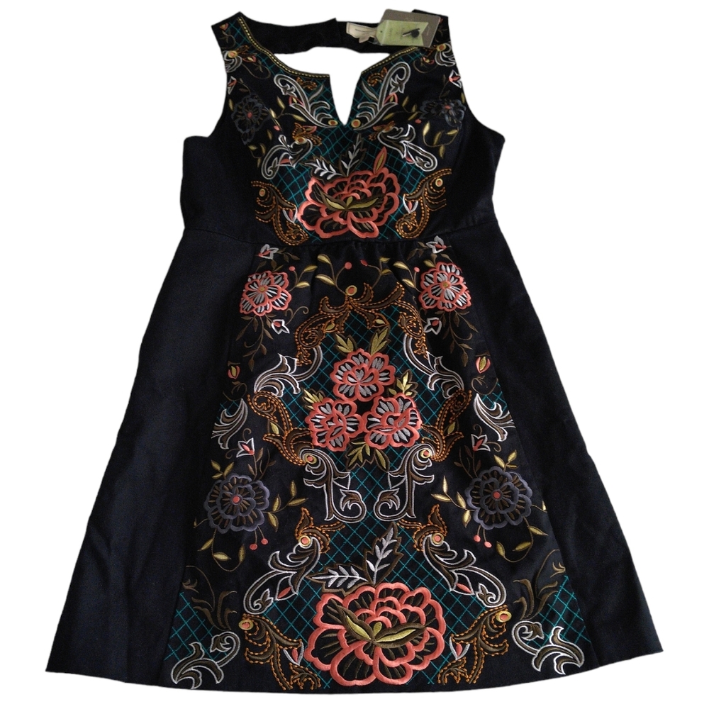 Moulinette Soeurs Anthropologie Embroidered Floral Modal Blend Dress Size 12